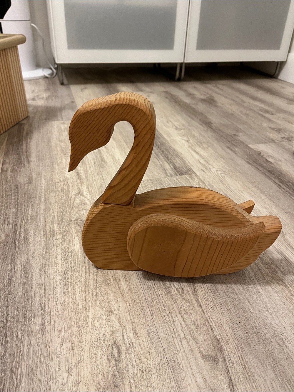 Handcrafted Wooden Swan Figurine in Natural Brown